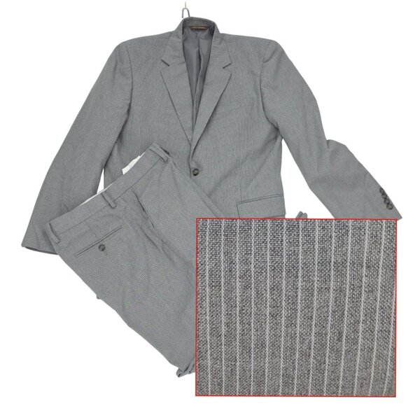 Merona 2 Piece Suit Jacket & Pants Mens 42R Regular 36x29 Gray 2 Button Striped - Picture 1 of 16